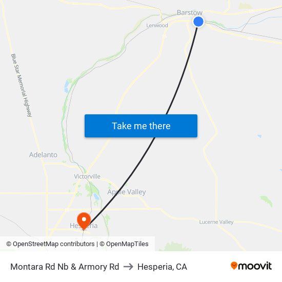 Montara Rd Nb & Armory Rd to Hesperia, CA map