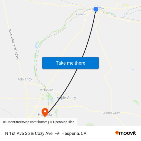 N 1st Ave Sb & Cozy Ave to Hesperia, CA map