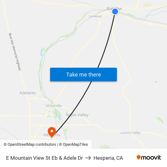 E Mountain View St Eb & Adele Dr to Hesperia, CA map