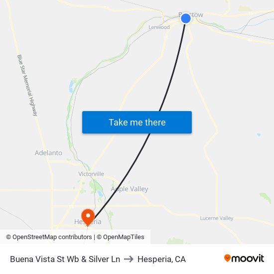 Buena Vista St Wb & Silver Ln to Hesperia, CA map