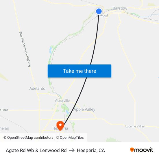 Agate Rd Wb & Lenwood Rd to Hesperia, CA map