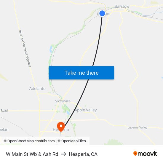 W Main St Wb & Ash Rd to Hesperia, CA map