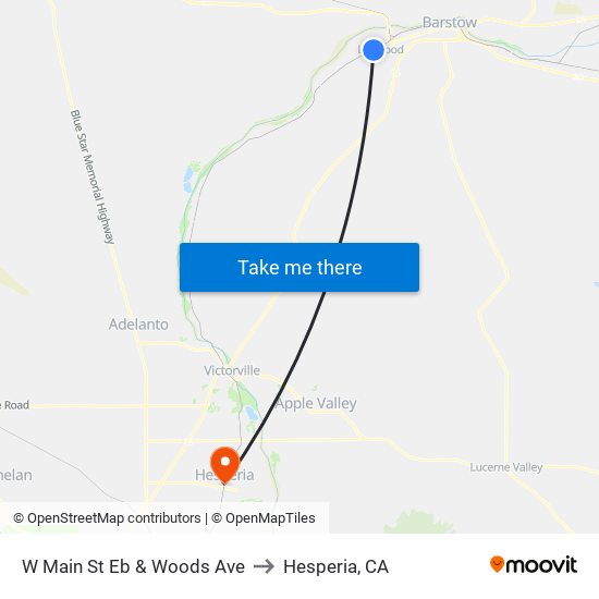 W Main St Eb & Woods Ave to Hesperia, CA map