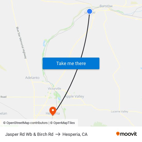 Jasper Rd Wb & Birch Rd to Hesperia, CA map