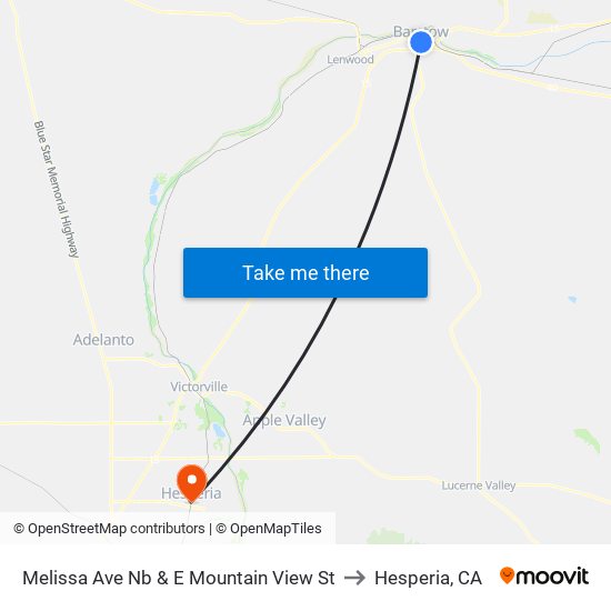 Melissa Ave Nb & E Mountain View St to Hesperia, CA map