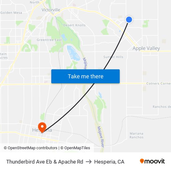 Thunderbird Ave Eb & Apache Rd to Hesperia, CA map