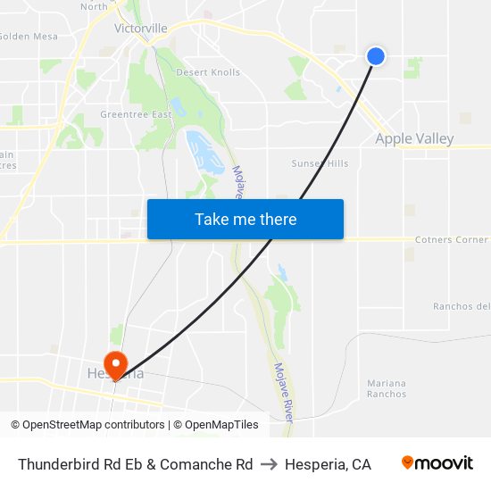 Thunderbird Rd Eb & Comanche Rd to Hesperia, CA map