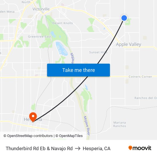 Thunderbird Rd Eb & Navajo Rd to Hesperia, CA map