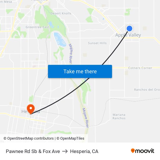 Pawnee Rd Sb & Fox Ave to Hesperia, CA map