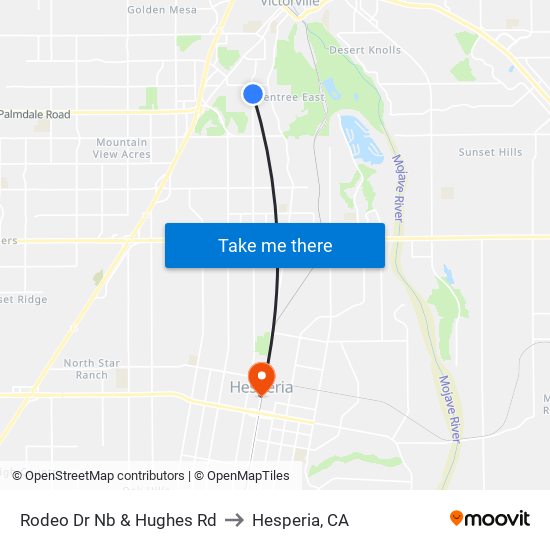 Rodeo Dr Nb & Hughes Rd to Hesperia, CA map