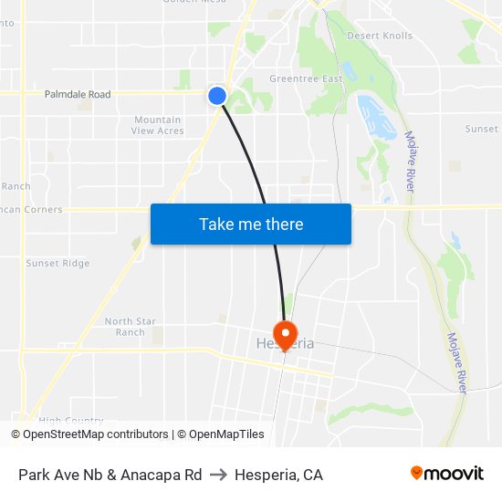 Park Ave Nb & Anacapa Rd to Hesperia, CA map