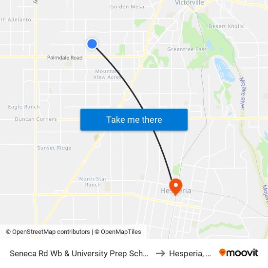 Seneca Rd Wb & University Prep School to Hesperia, CA map