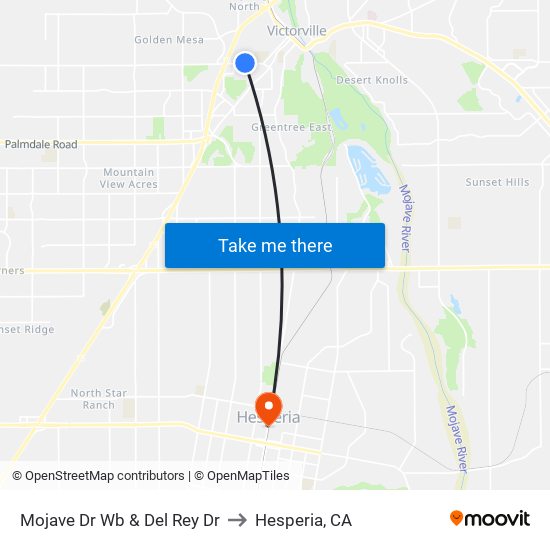 Mojave Dr Wb & Del Rey Dr to Hesperia, CA map