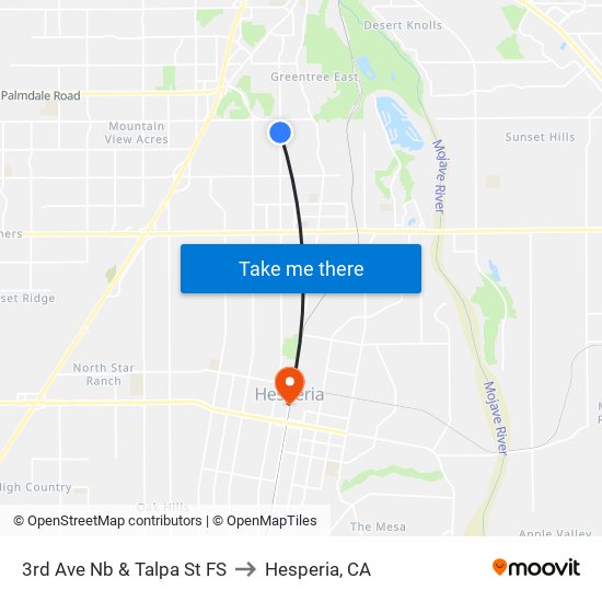 3rd Ave Nb & Talpa St FS to Hesperia, CA map