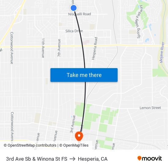3rd Ave Sb & Winona St FS to Hesperia, CA map