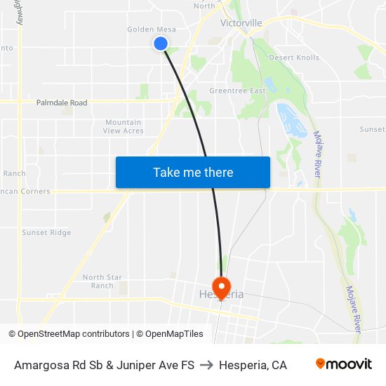 Amargosa Rd Sb & Juniper Ave FS to Hesperia, CA map