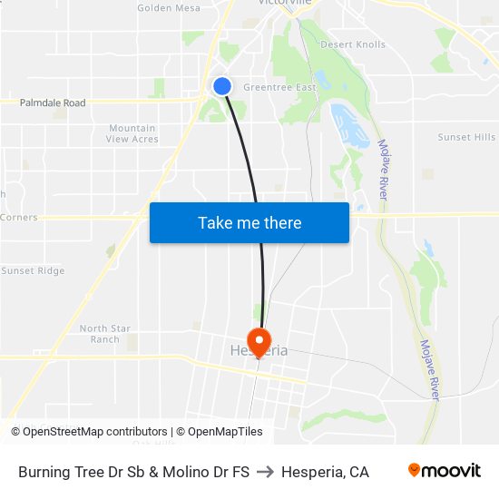 Burning Tree Dr Sb & Molino Dr FS to Hesperia, CA map