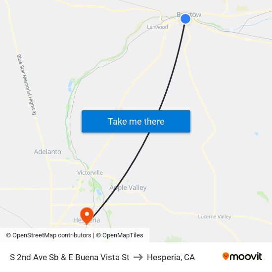 S 2nd Ave Sb & E Buena Vista St to Hesperia, CA map