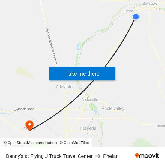 Denny's at Flying J Truck Travel Center to Phelan map