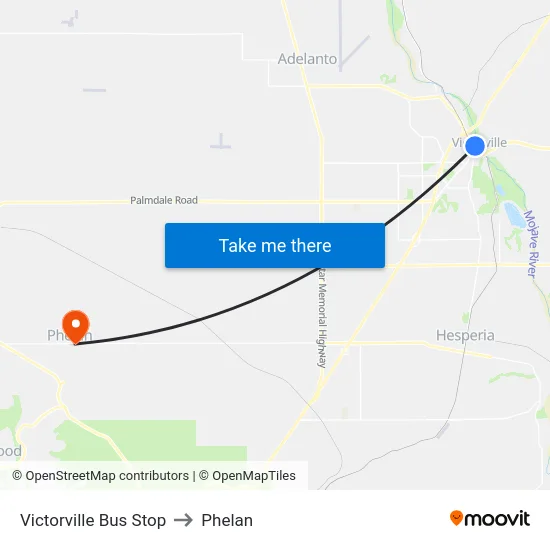 Victorville Bus Stop to Phelan map