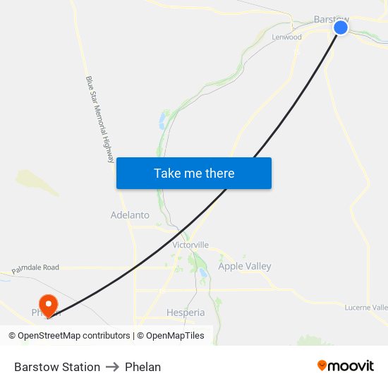 Barstow Station to Phelan map