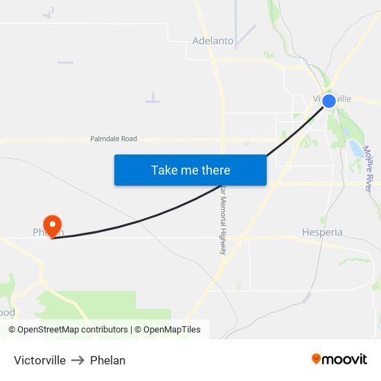 Victorville to Phelan map