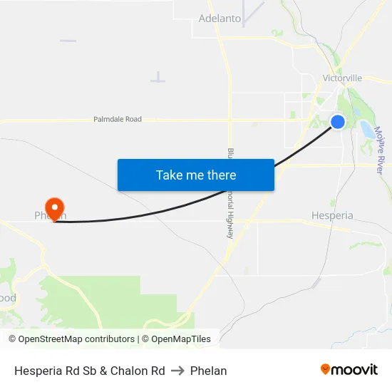 Hesperia Rd Sb & Chalon Rd to Phelan map