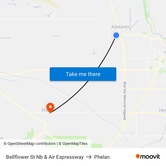 Bellflower St Nb & Air Expressway to Phelan map