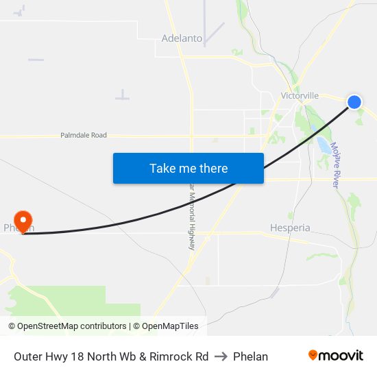 Outer Hwy 18 North Wb & Rimrock Rd to Phelan map