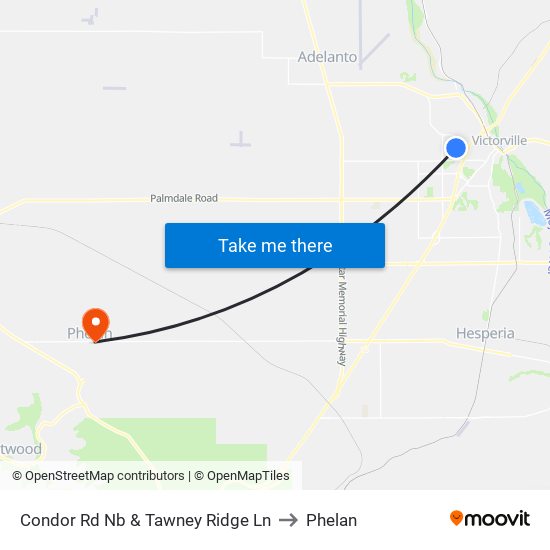 Condor Rd Nb & Tawney Ridge Ln to Phelan map