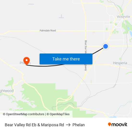 Bear Valley Rd Eb & Mariposa Rd to Phelan map