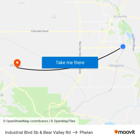 Industrial Blvd Sb & Bear Valley Rd to Phelan map