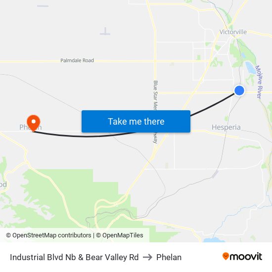 Industrial Blvd Nb & Bear Valley Rd to Phelan map