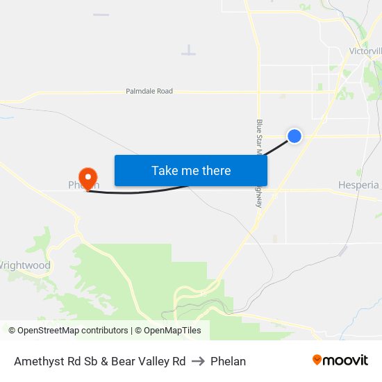 Amethyst Rd Sb & Bear Valley Rd to Phelan map