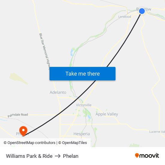 Williams Park & Ride to Phelan map