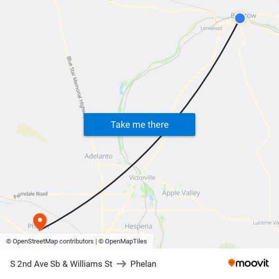 S 2nd Ave Sb & Williams St to Phelan map