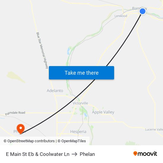 E Main St Eb & Coolwater Ln to Phelan map
