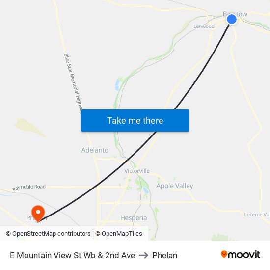 E Mountain View St Wb & 2nd Ave to Phelan map