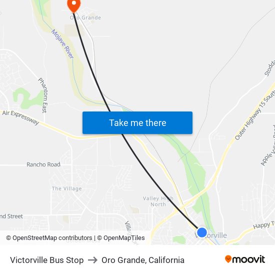 Victorville Bus Stop to Oro Grande, California map
