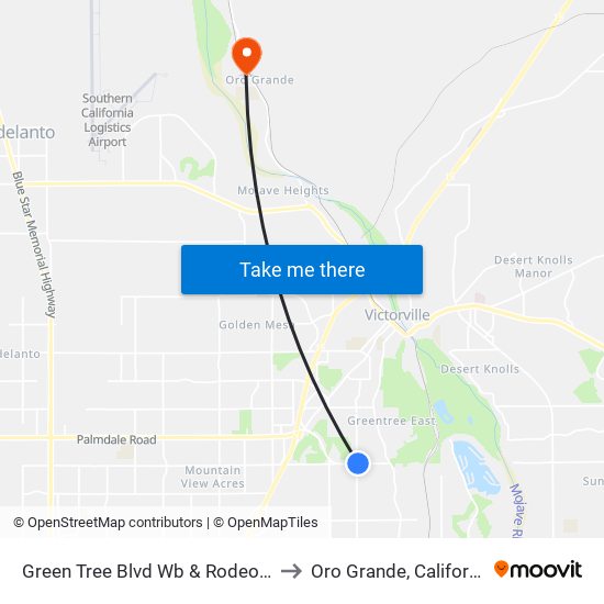 Green Tree Blvd Wb & Rodeo Dr to Oro Grande, California map