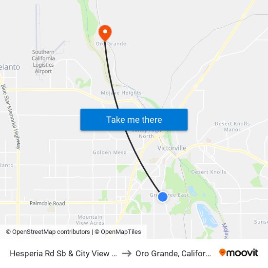 Hesperia Rd Sb & City View Dr to Oro Grande, California map