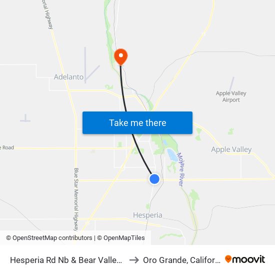 Hesperia Rd Nb & Bear Valley Rd to Oro Grande, California map