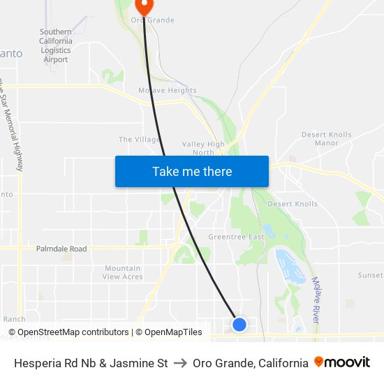 Hesperia Rd Nb & Jasmine St to Oro Grande, California map