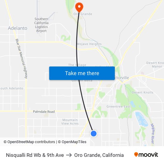 Nisqualli Rd Wb & 9th Ave to Oro Grande, California map