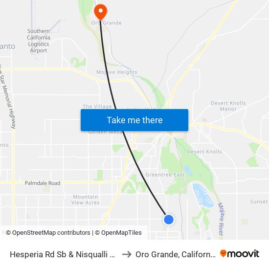 Hesperia Rd Sb & Nisqualli Rd to Oro Grande, California map