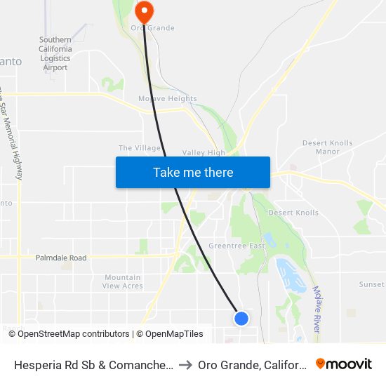 Hesperia Rd Sb & Comanche St to Oro Grande, California map