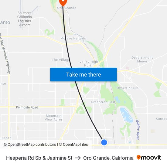 Hesperia Rd Sb & Jasmine St to Oro Grande, California map