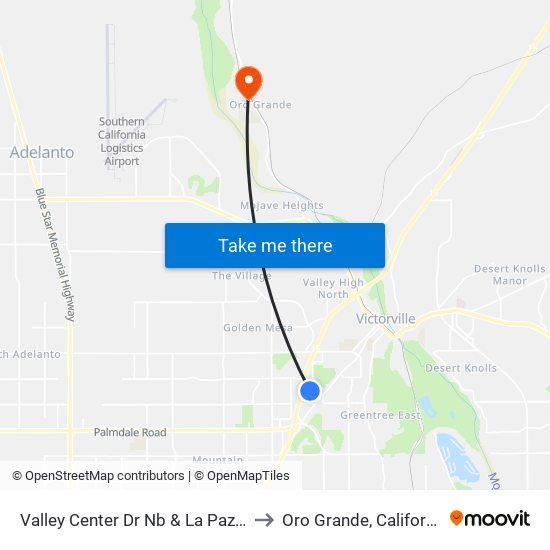 Valley Center Dr Nb & La Paz Dr to Oro Grande, California map