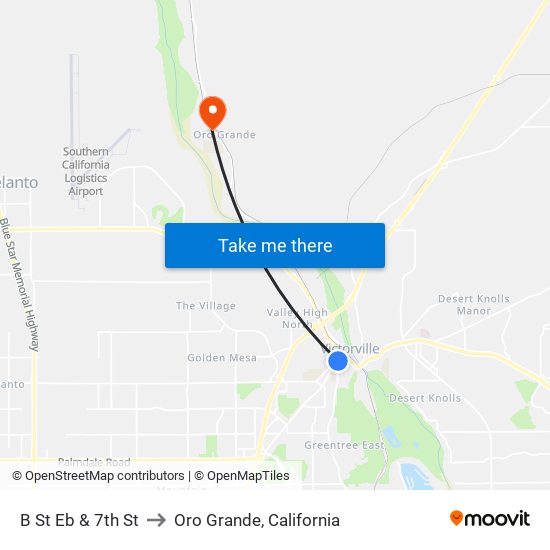 B St Eb & 7th St to Oro Grande, California map