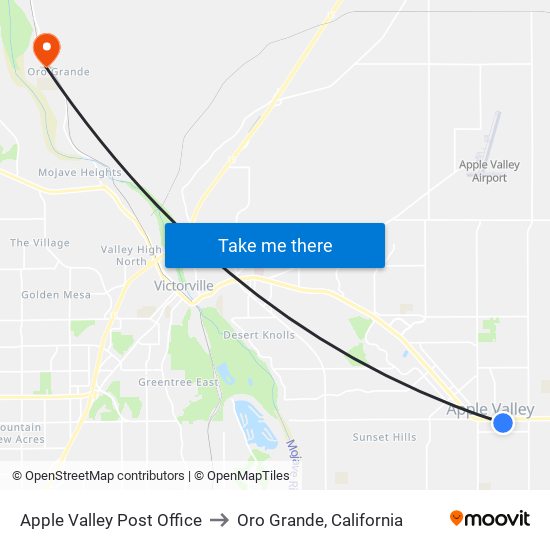 Apple Valley Post Office to Oro Grande, California map